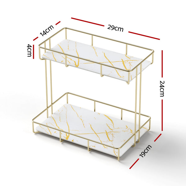 Artiss Bathroom Storage Rack 2 Tier Corner Organiser Gold Marble Look Awezingly