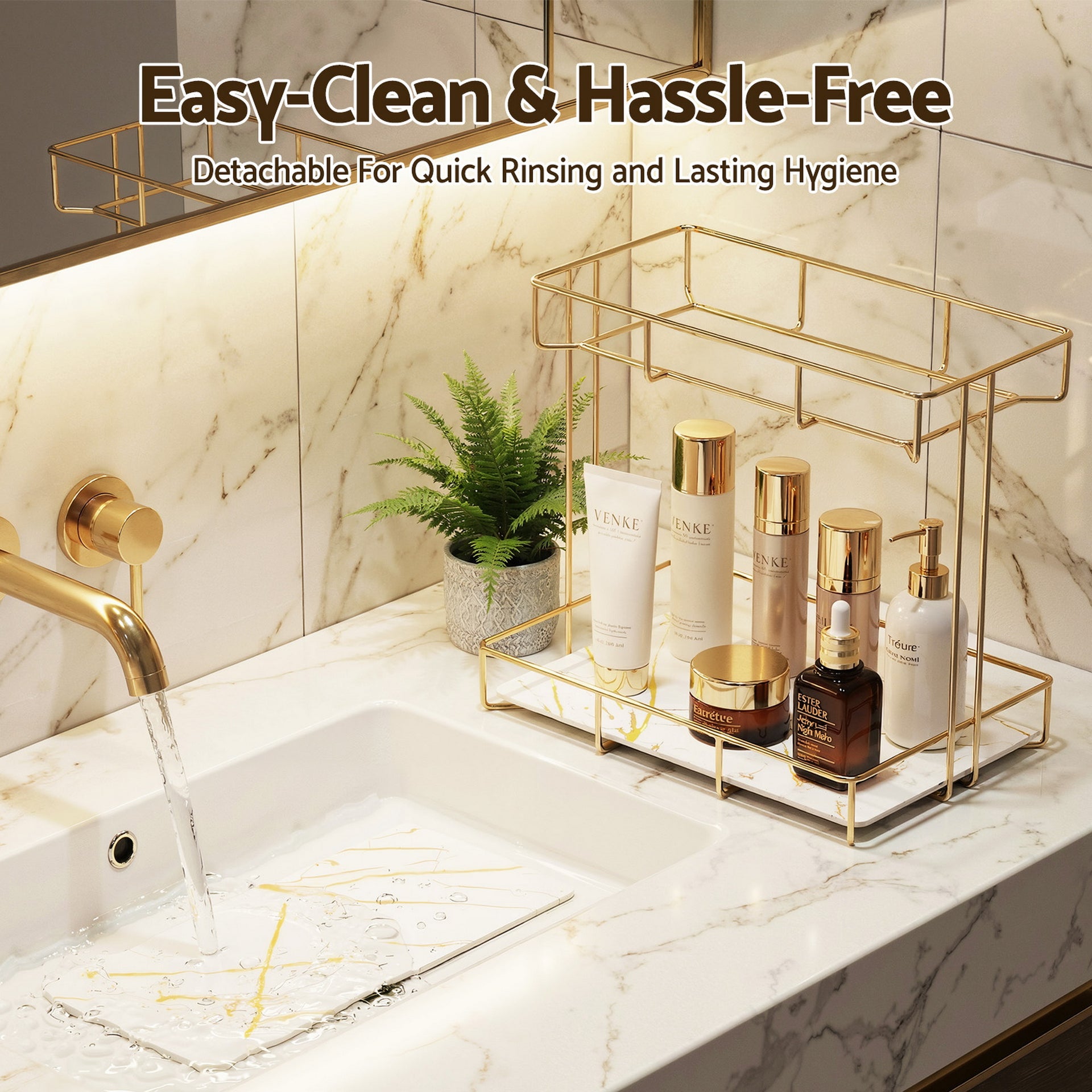 Artiss Bathroom Storage Rack 2 Tier Corner Organiser Gold Marble Look Awezingly