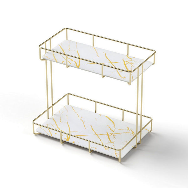 Artiss 2X Bathroom Storage Rack 2 Tier Corner Organiser Gold Marble Look Awezingly