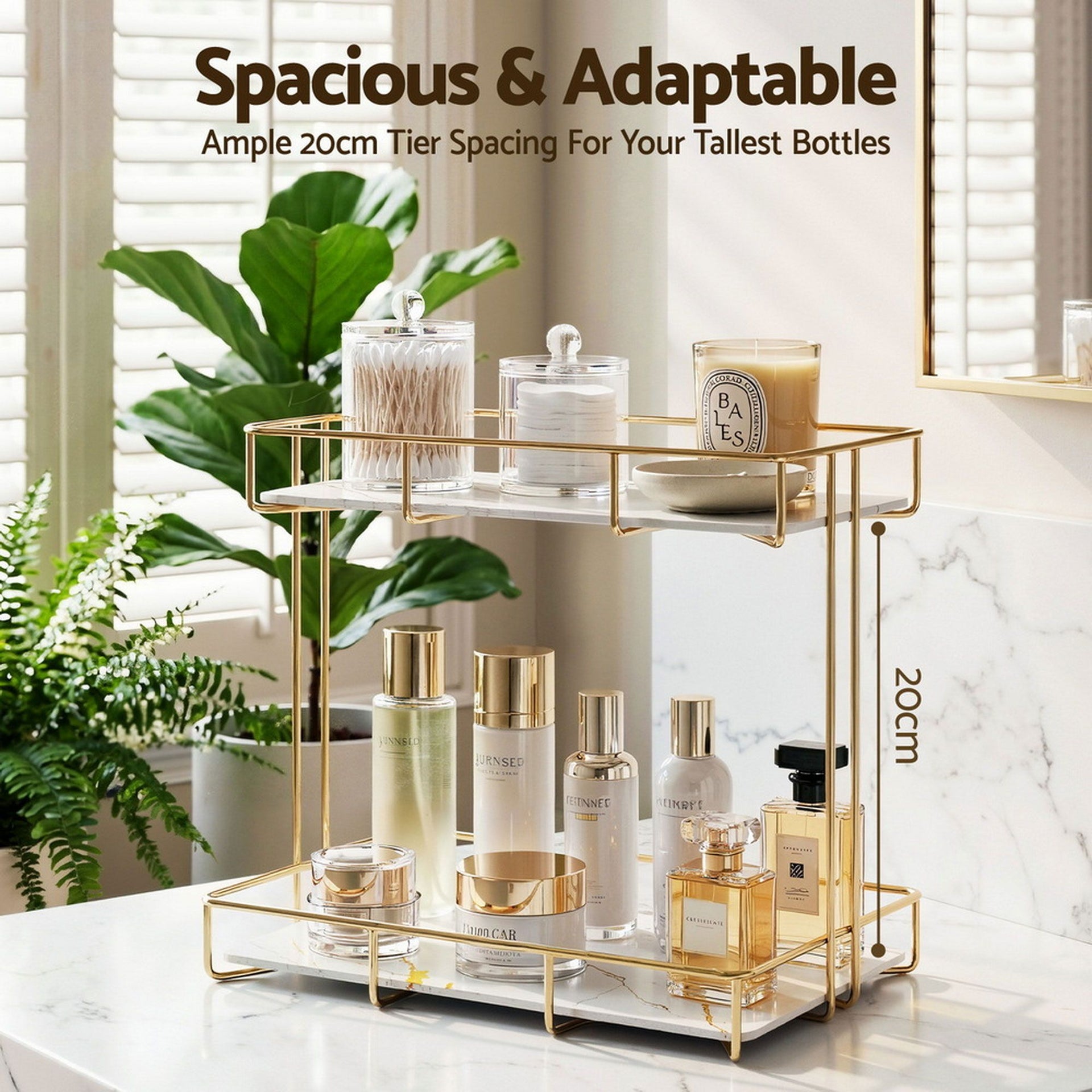 Artiss 2X Bathroom Storage Rack 2 Tier Corner Organiser Gold Marble Look Awezingly