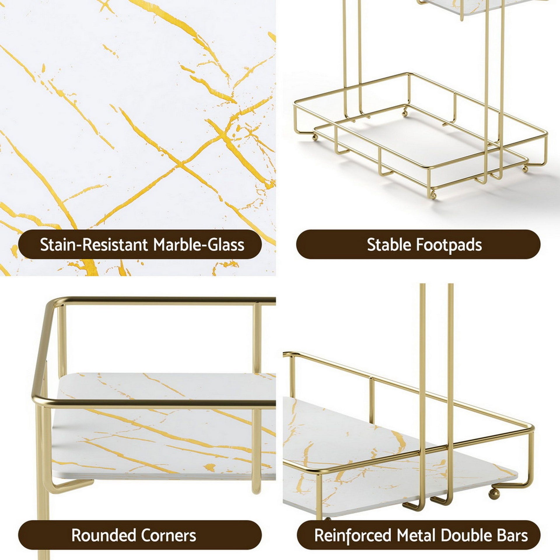 Artiss 2X Bathroom Storage Rack 2 Tier Corner Organiser Gold Marble Look Awezingly