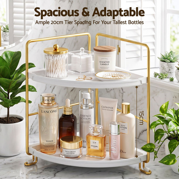 Artiss Bathroom Corner Shelf Countertop Organiser Vanity Storage Rack White Gold Awezingly
