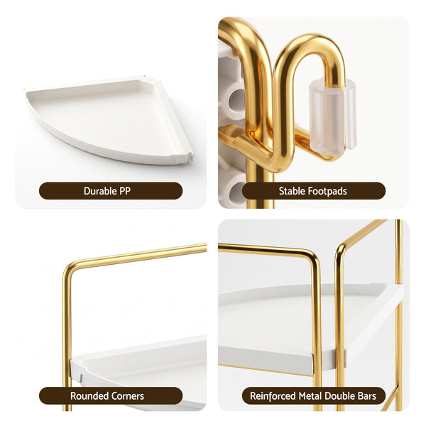 Artiss Bathroom Corner Shelf Countertop Organiser Vanity Storage Rack White Gold Awezingly