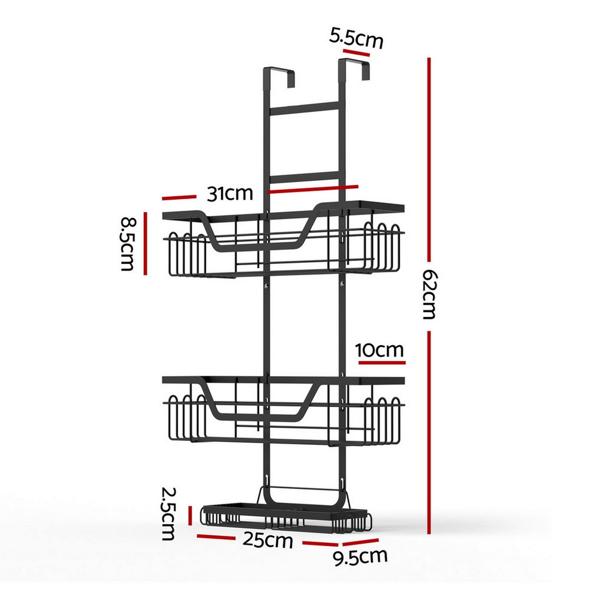 Artiss 2X 3 Tier Over The Door Shower Caddy Hanging Bathroom Storage Organizer Awezingly