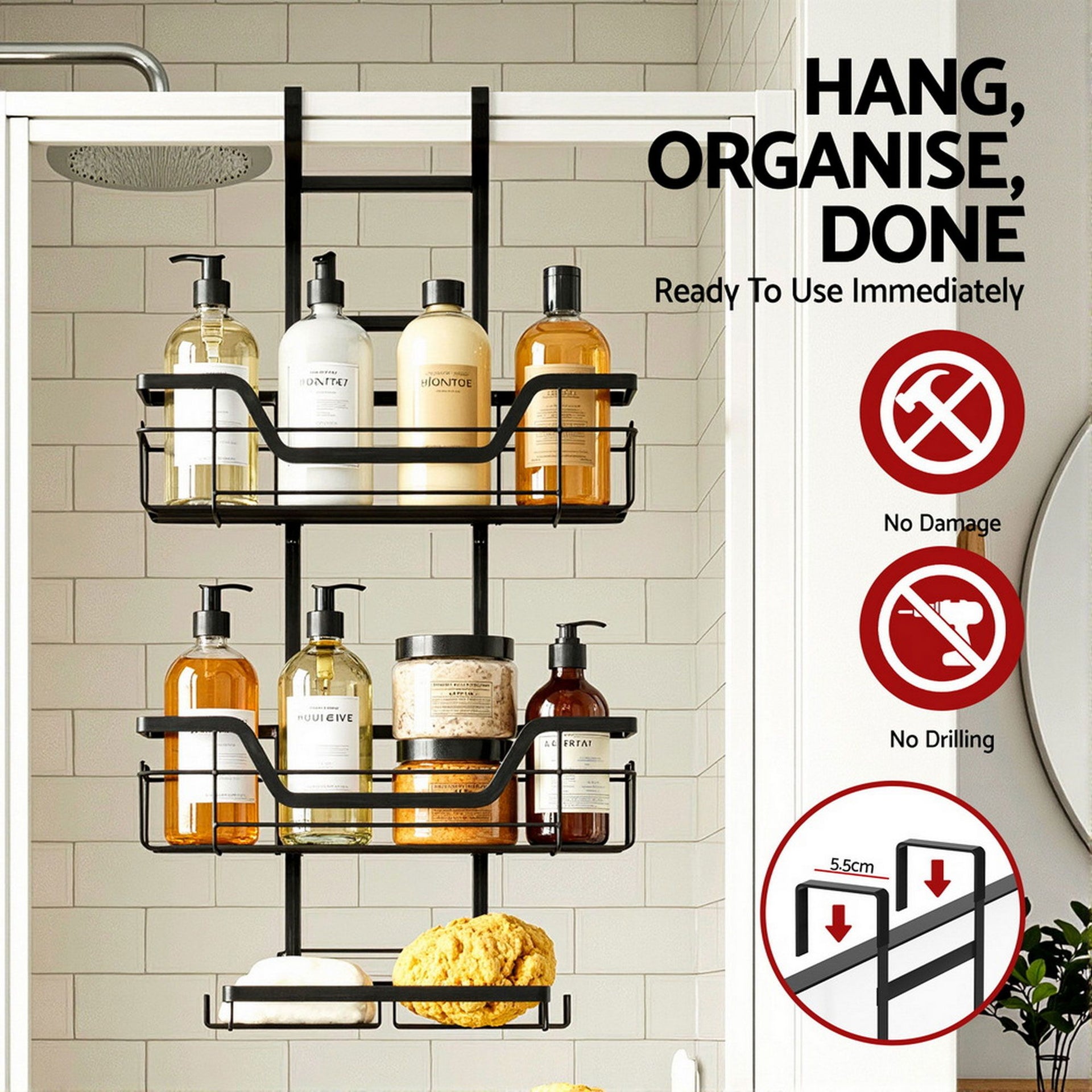 Artiss 2X 3 Tier Over The Door Shower Caddy Hanging Bathroom Storage Organizer Awezingly