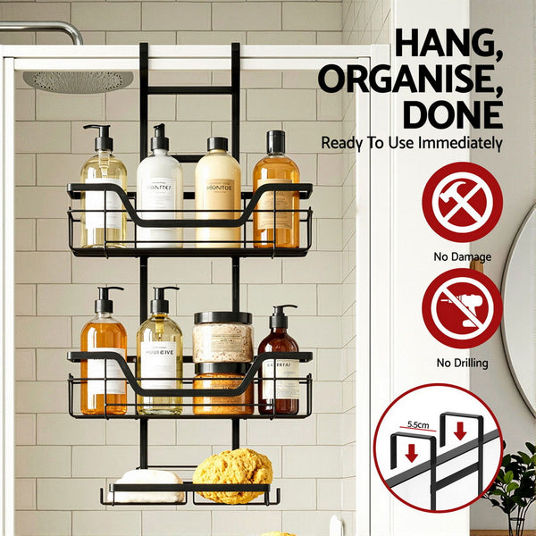 Artiss 2X 3 Tier Over The Door Shower Caddy Hanging Bathroom Storage Organizer Awezingly