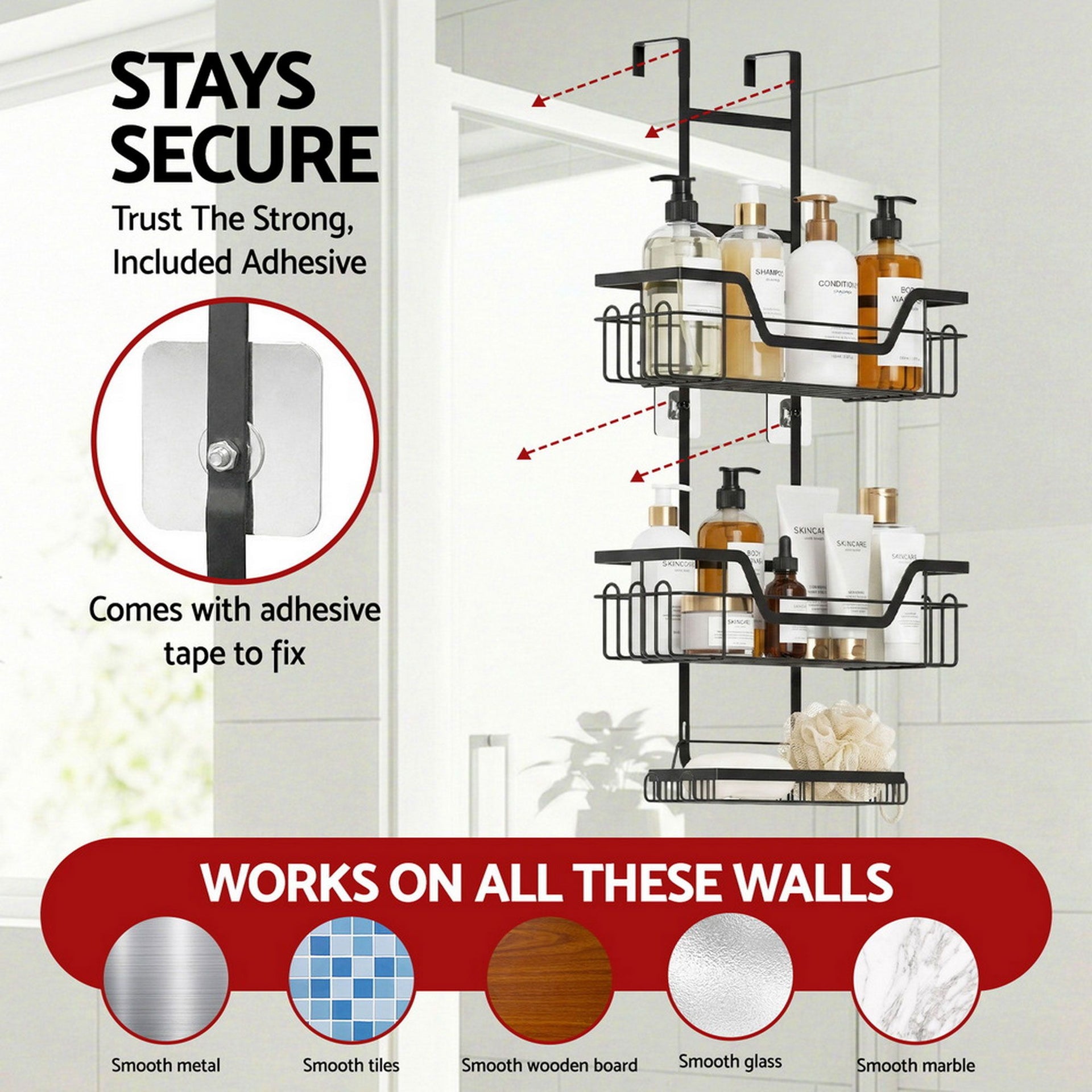Artiss 2X 3 Tier Over The Door Shower Caddy Hanging Bathroom Storage Organizer Awezingly