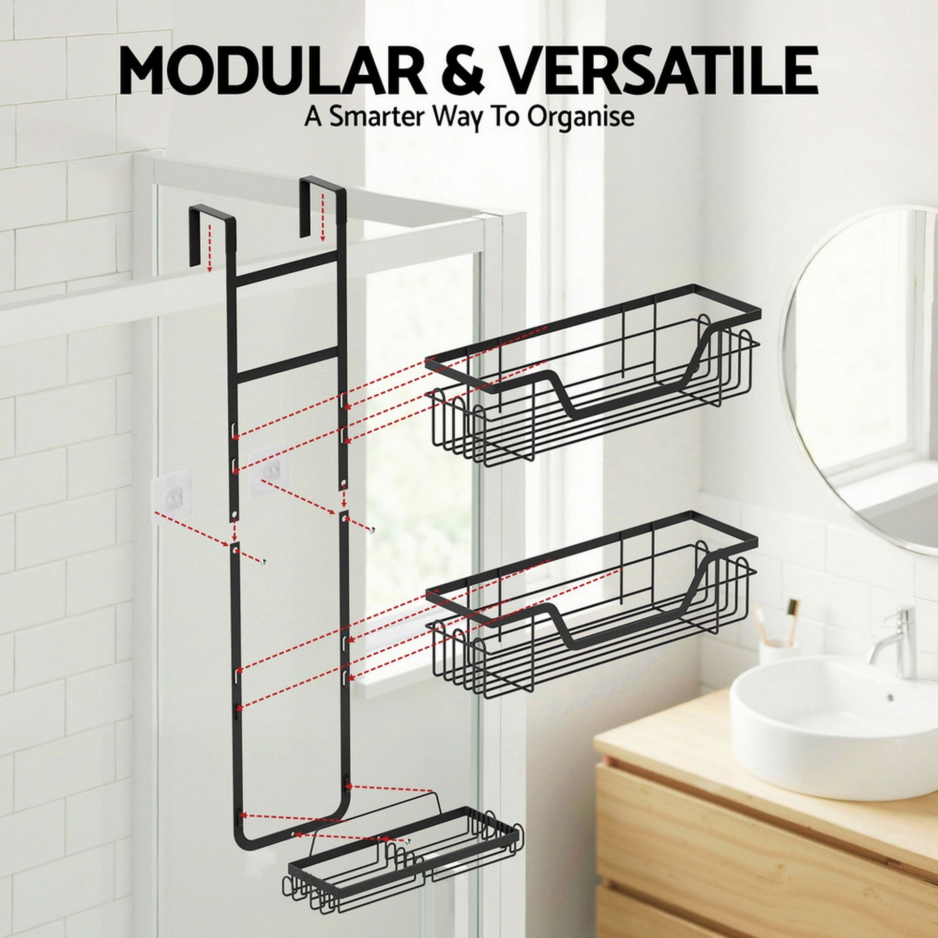 Artiss 2X 3 Tier Over The Door Shower Caddy Hanging Bathroom Storage Organizer Awezingly