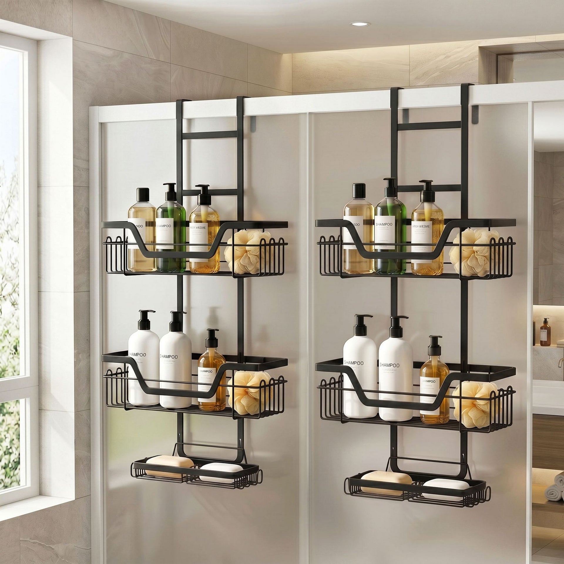 Artiss 2X 3 Tier Over The Door Shower Caddy Hanging Bathroom Storage Organizer Awezingly