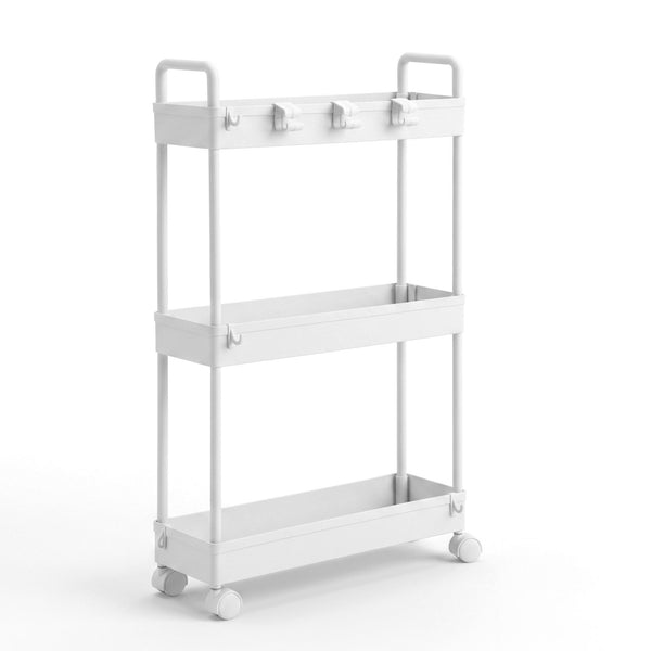 Artiss 3 Tier Slim Storage Trolley Narrow Utility Organiser Rack White Awezingly