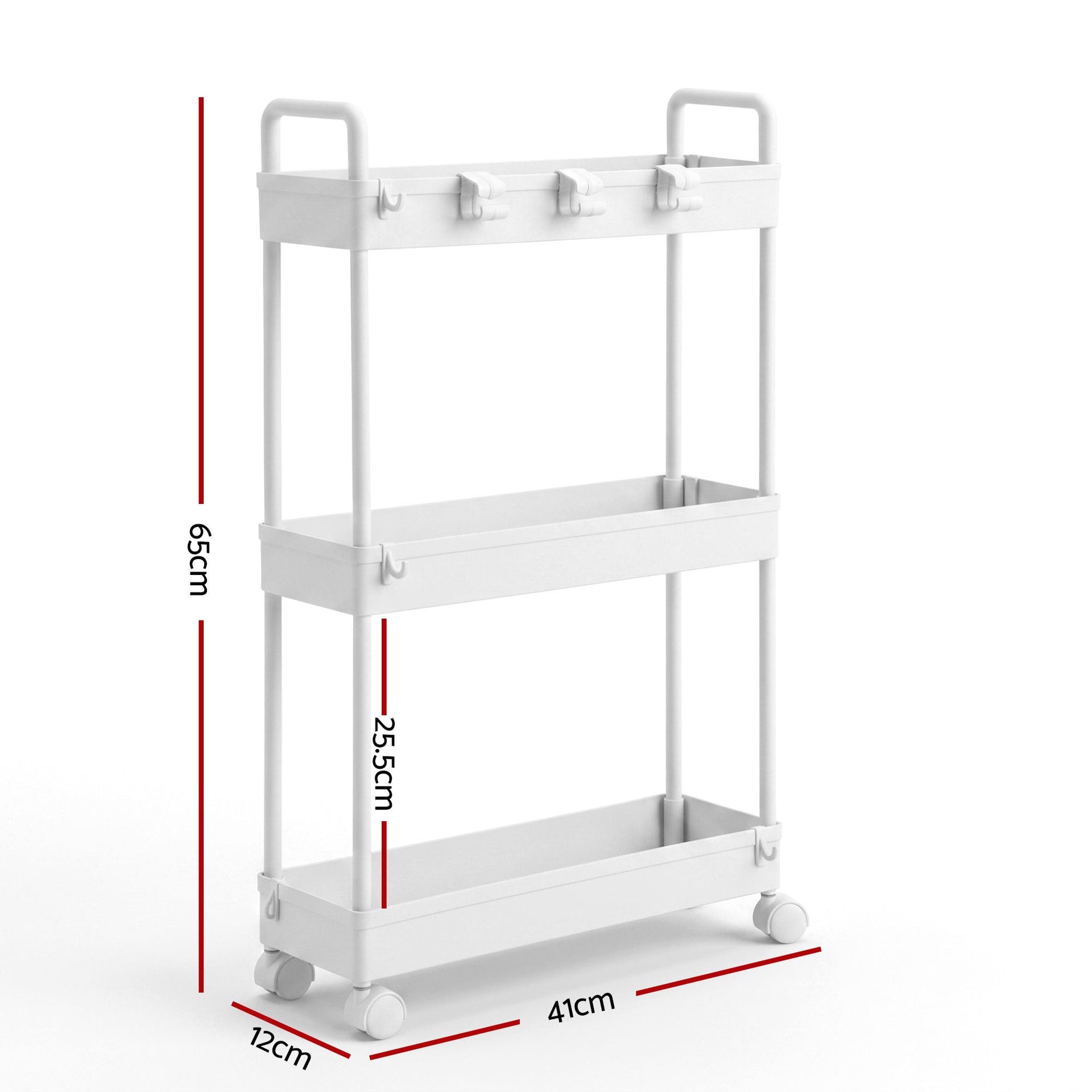 Artiss 3 Tier Slim Storage Trolley Narrow Utility Organiser Rack White Awezingly