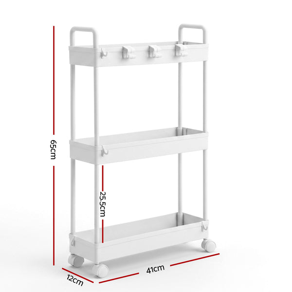 Artiss 3 Tier Slim Storage Trolley Narrow Utility Organiser Rack White Awezingly