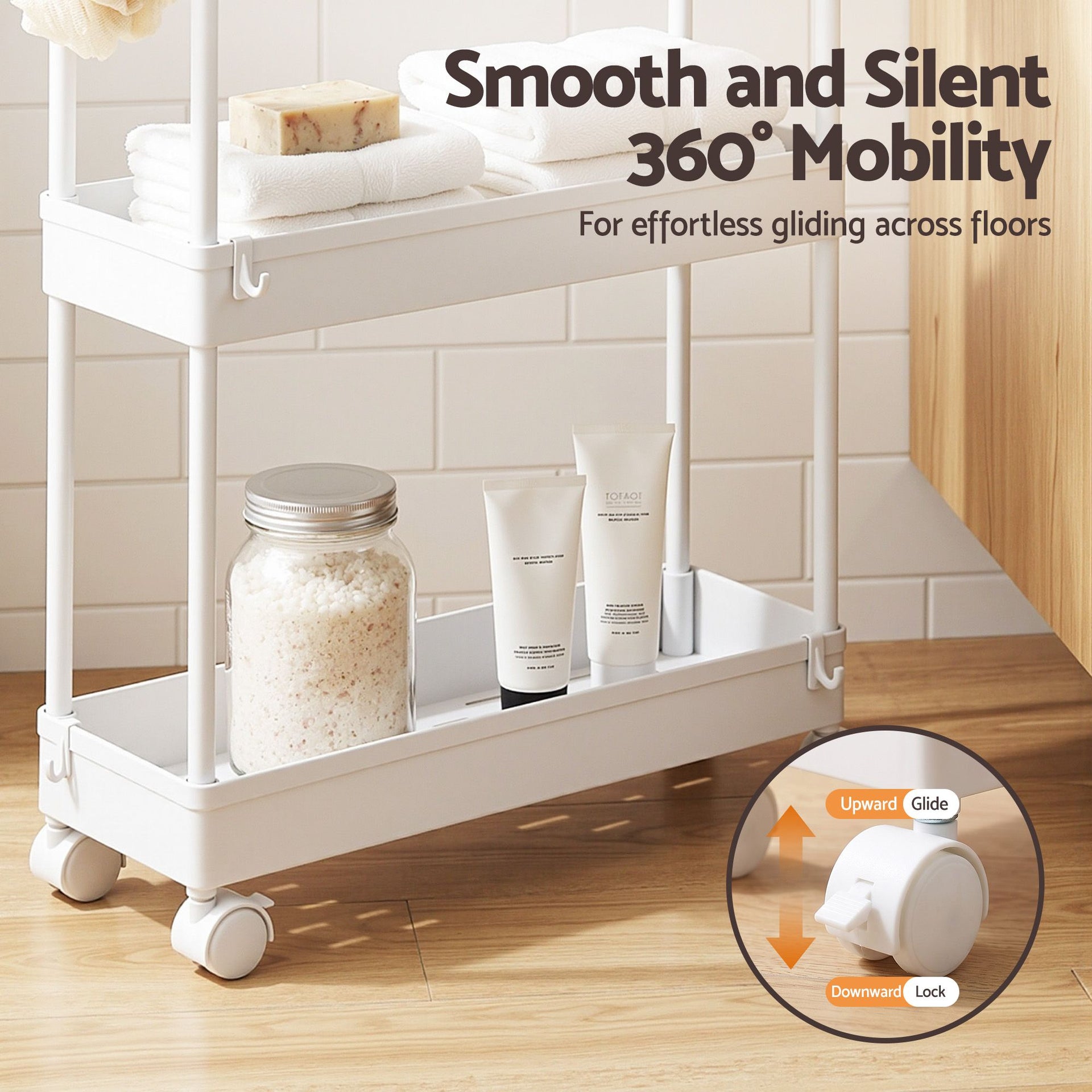 Artiss 3 Tier Slim Storage Trolley Narrow Utility Organiser Rack White Awezingly