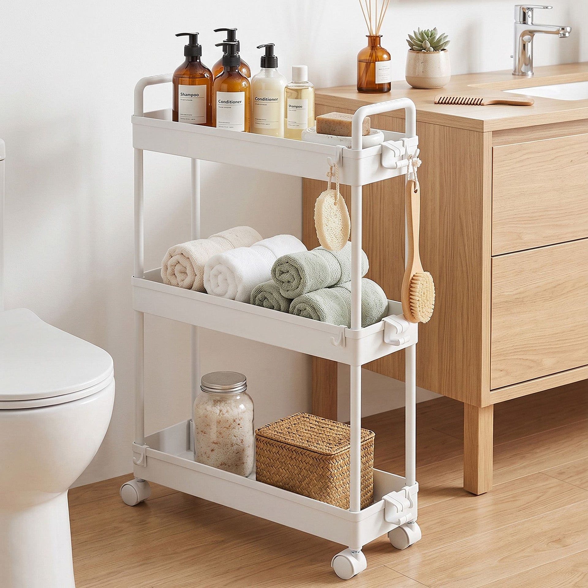 Artiss 3 Tier Slim Storage Trolley Narrow Utility Organiser Rack White Awezingly