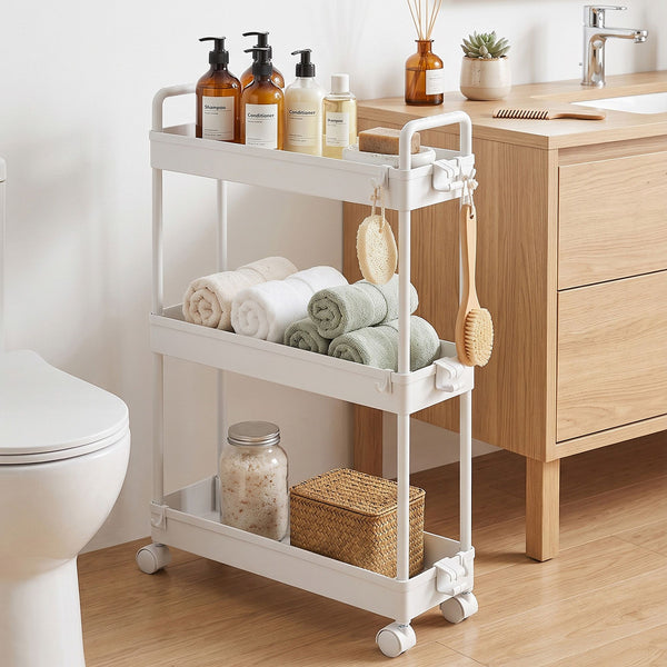 Artiss 3 Tier Slim Storage Trolley Narrow Utility Organiser Rack White Awezingly