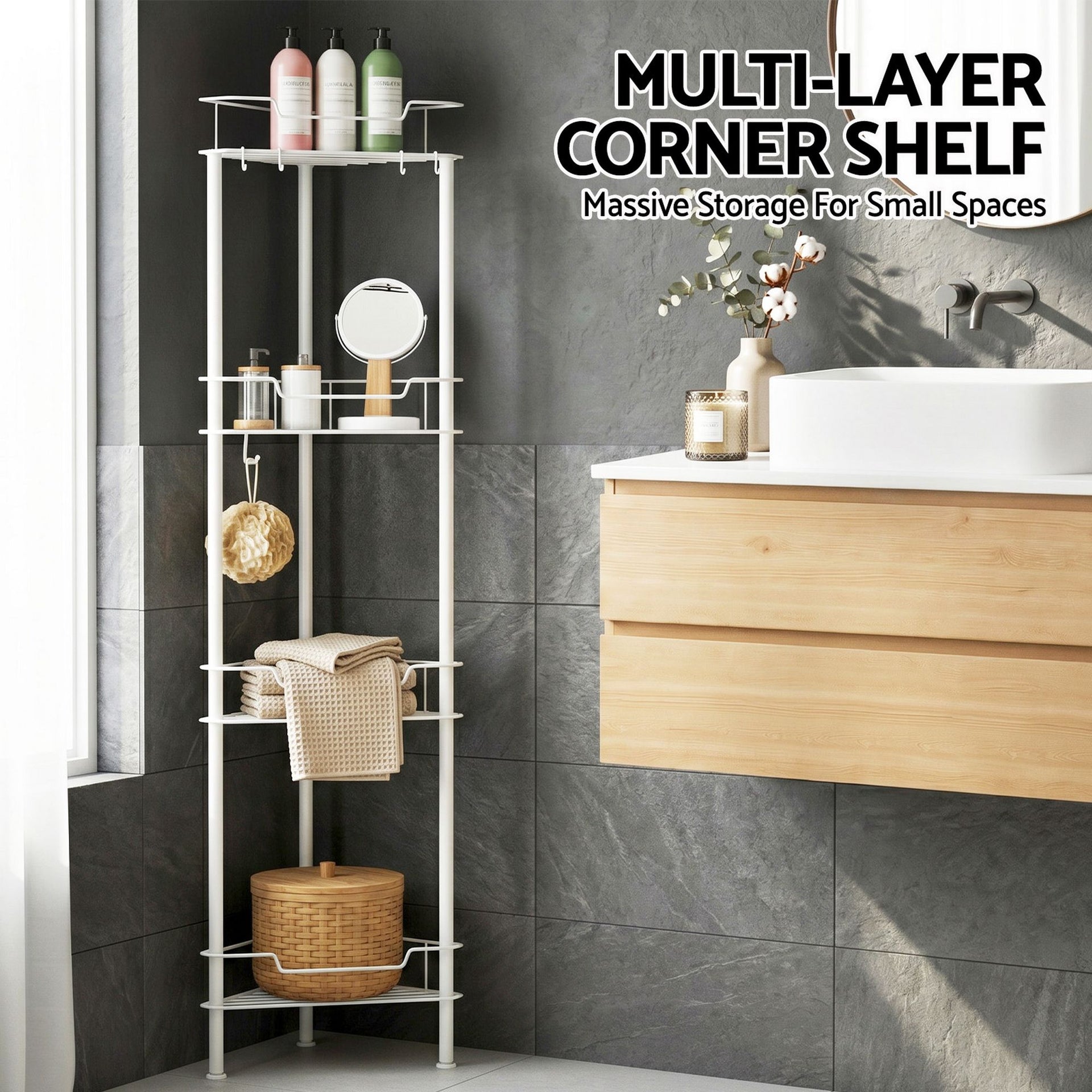 Artiss 4 Tier Floor Standing Corner Shower Caddy Bathroom Organizer White Artiss