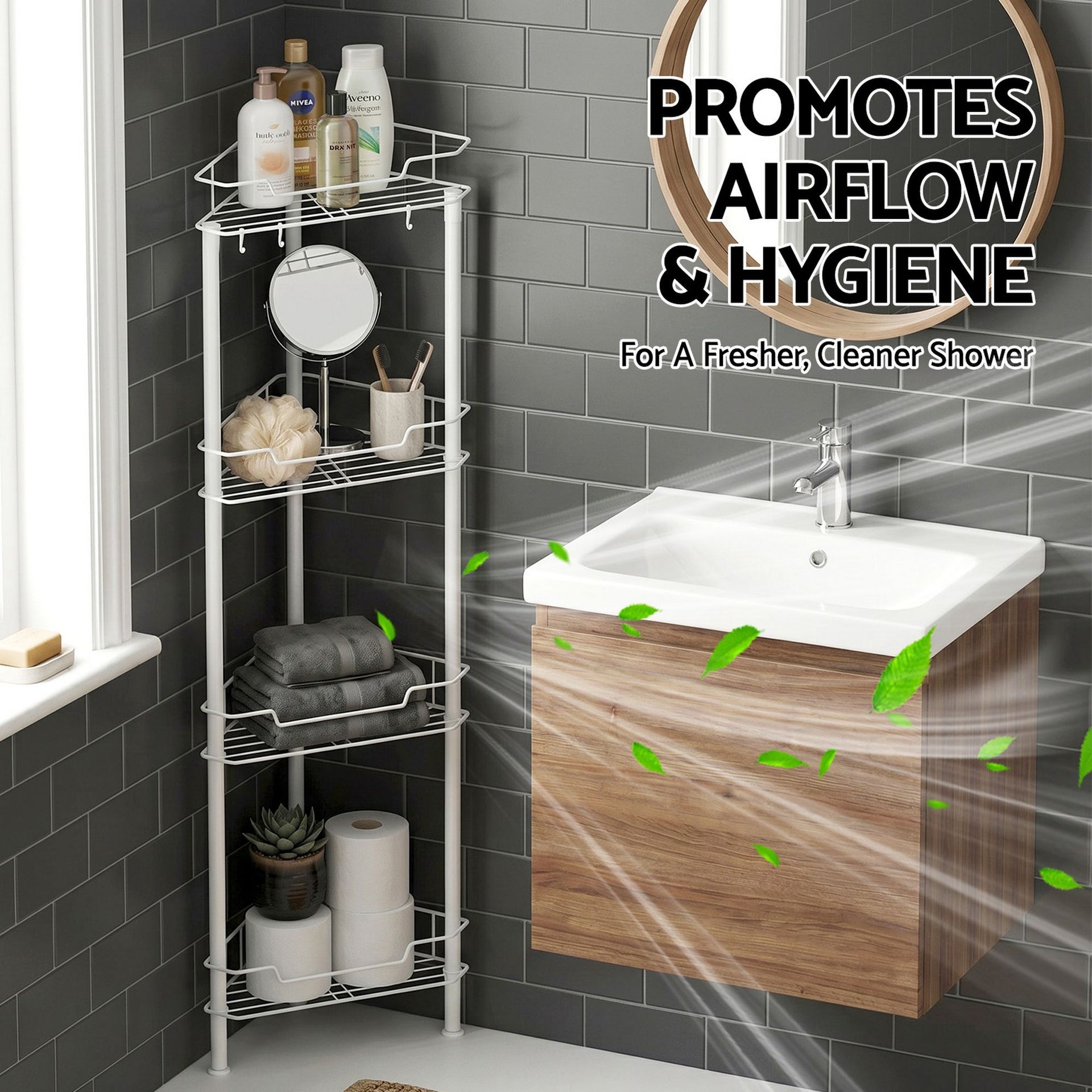 Artiss 4 Tier Floor Standing Corner Shower Caddy Bathroom Organizer White Artiss
