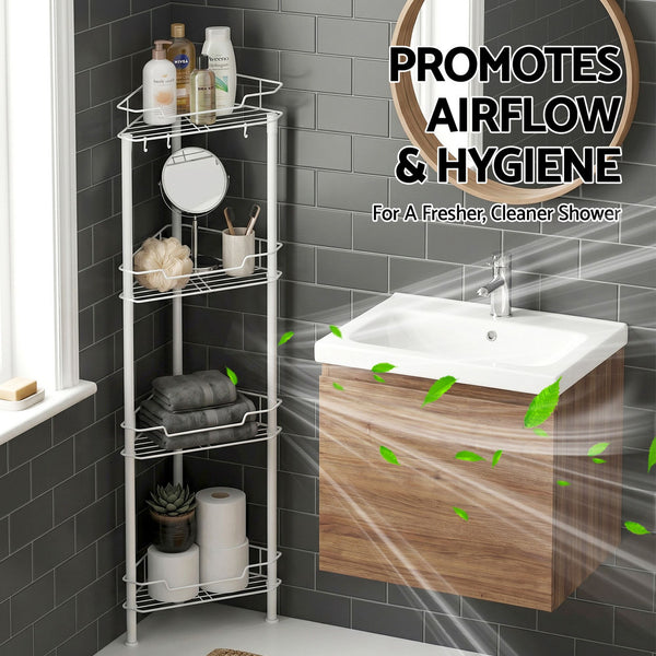 Artiss 4 Tier Floor Standing Corner Shower Caddy Bathroom Organizer White Artiss