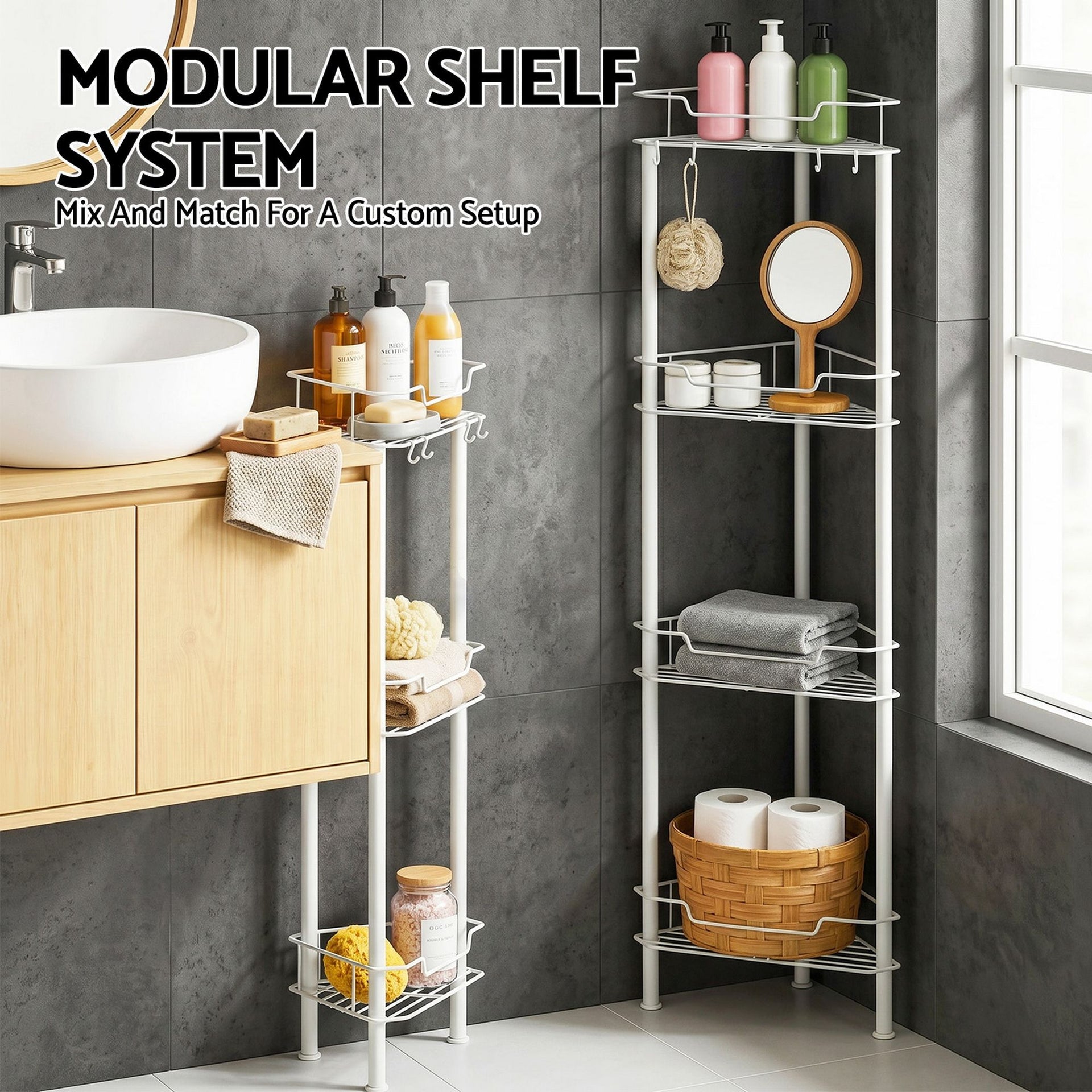 Artiss 4 Tier Floor Standing Corner Shower Caddy Bathroom Organizer White Artiss