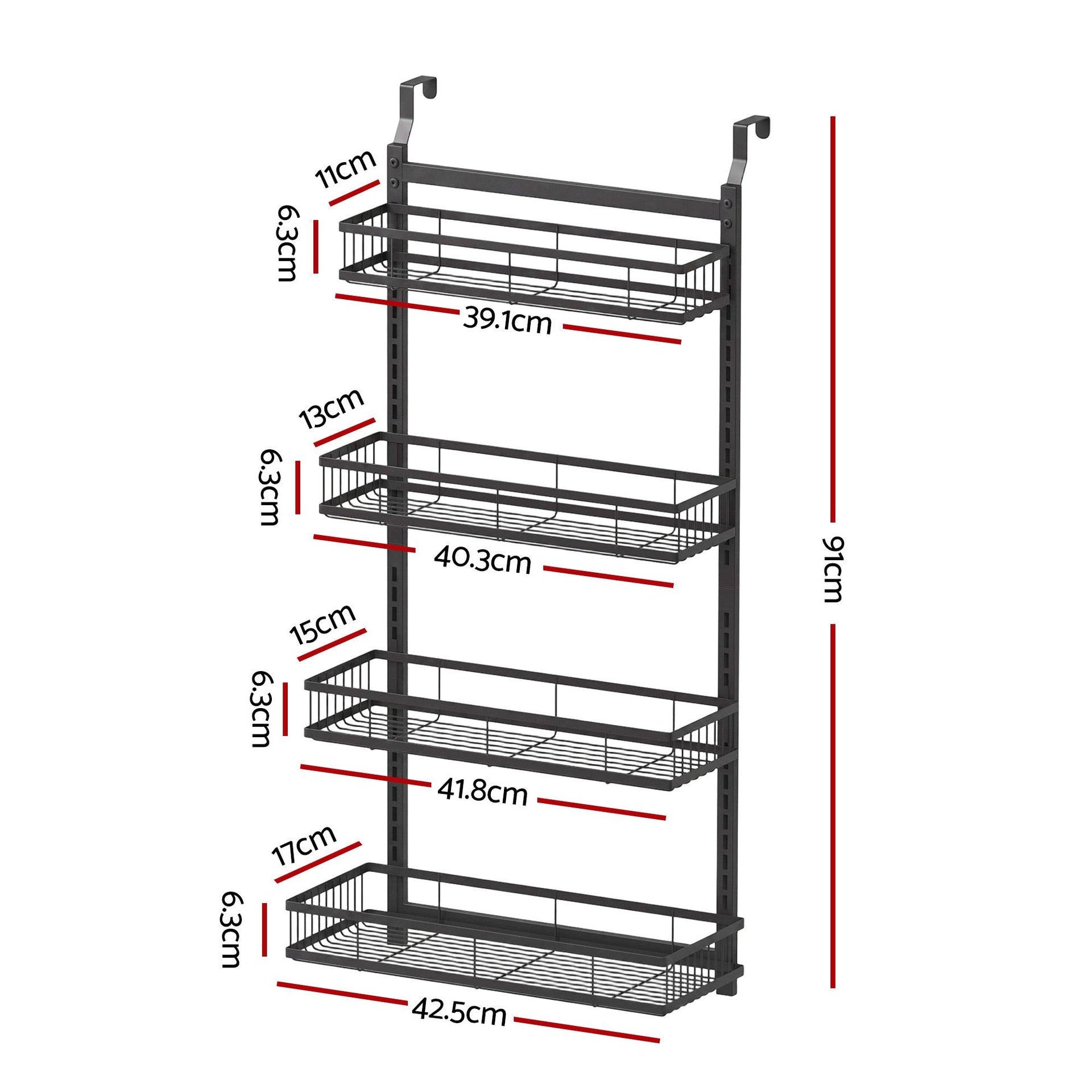 Artiss Over Door Bathroom Rack Hanging Organiser 4 Tier No Drill 91cm Black Awezingly
