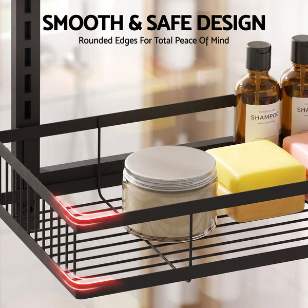 Artiss Over Door Bathroom Rack Hanging Organiser 4 Tier No Drill 91cm Black Awezingly