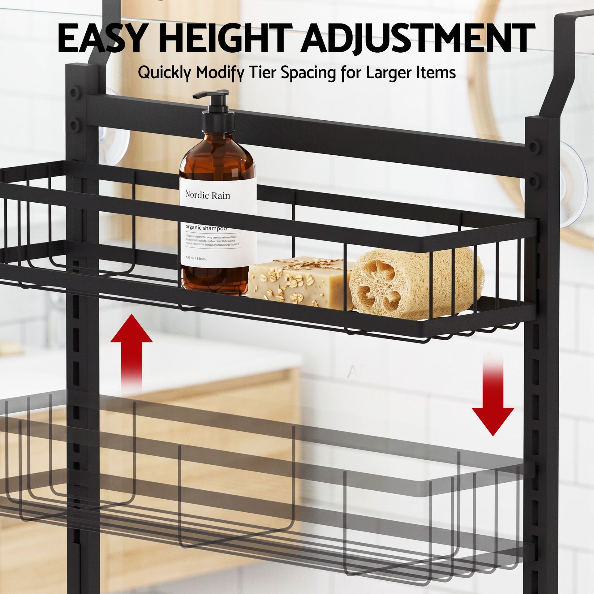 Artiss Over Door Bathroom Rack Hanging Organiser 4 Tier No Drill 91cm Black Awezingly