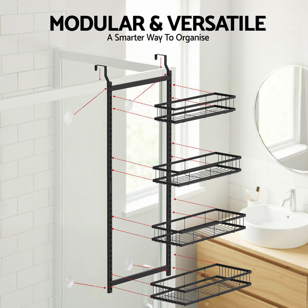 Artiss Over Door Bathroom Rack Hanging Organiser 4 Tier No Drill 91cm Black Awezingly