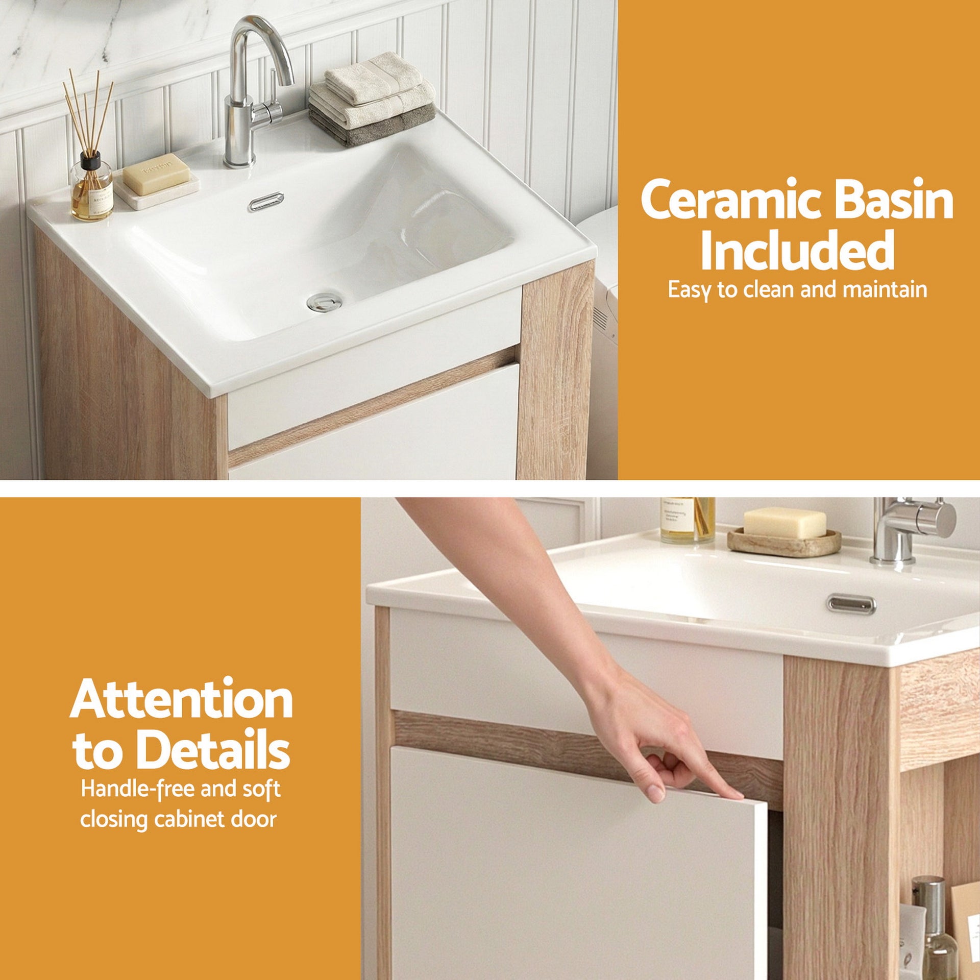 Cefito Vanity Unit 835mm Basin Bathroom Cabinet Side Storage Free Standing Sink Awezingly