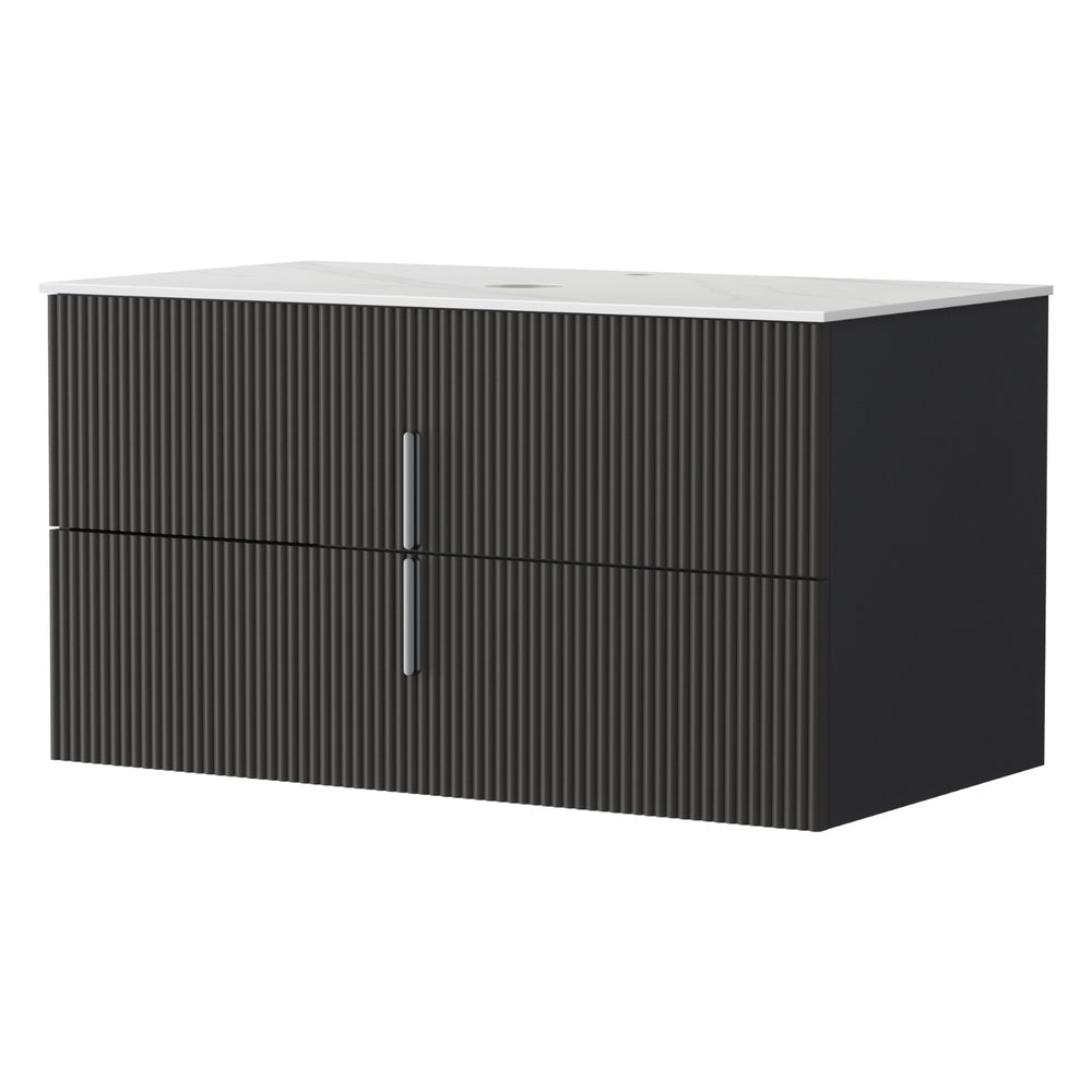 Cefito Vanity Unit 900mm Bathroom Cabinet Storage Wall Hung Black Timber Front Awezingly