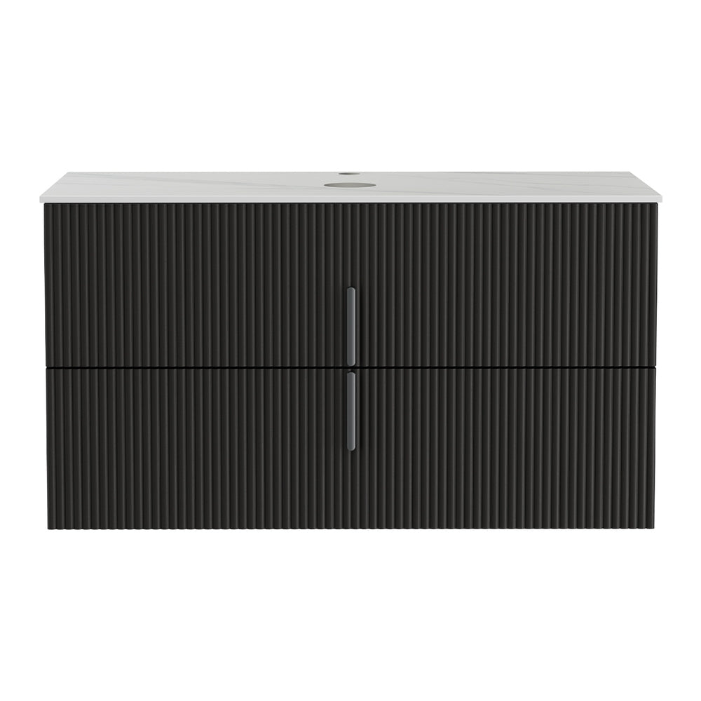 Cefito Vanity Unit 900mm Bathroom Cabinet Storage Wall Hung Black Timber Front Awezingly