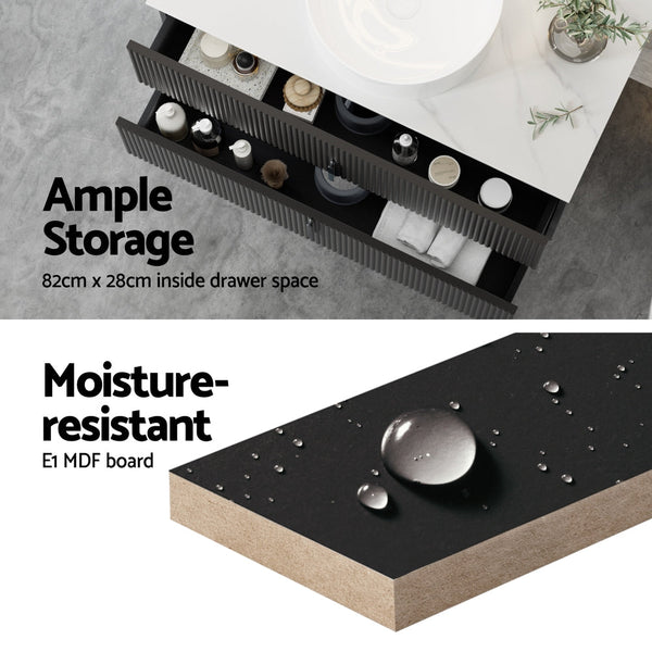 Cefito Vanity Unit 900mm Bathroom Cabinet Storage Wall Hung Black Timber Front Awezingly