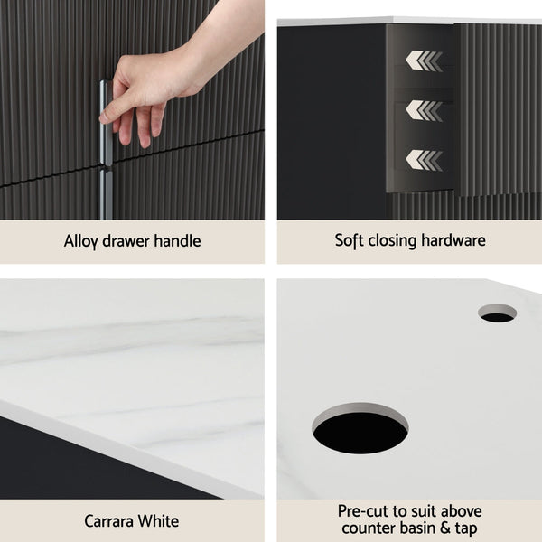 Cefito Vanity Unit 900mm Bathroom Cabinet Storage Wall Hung Black Timber Front Awezingly