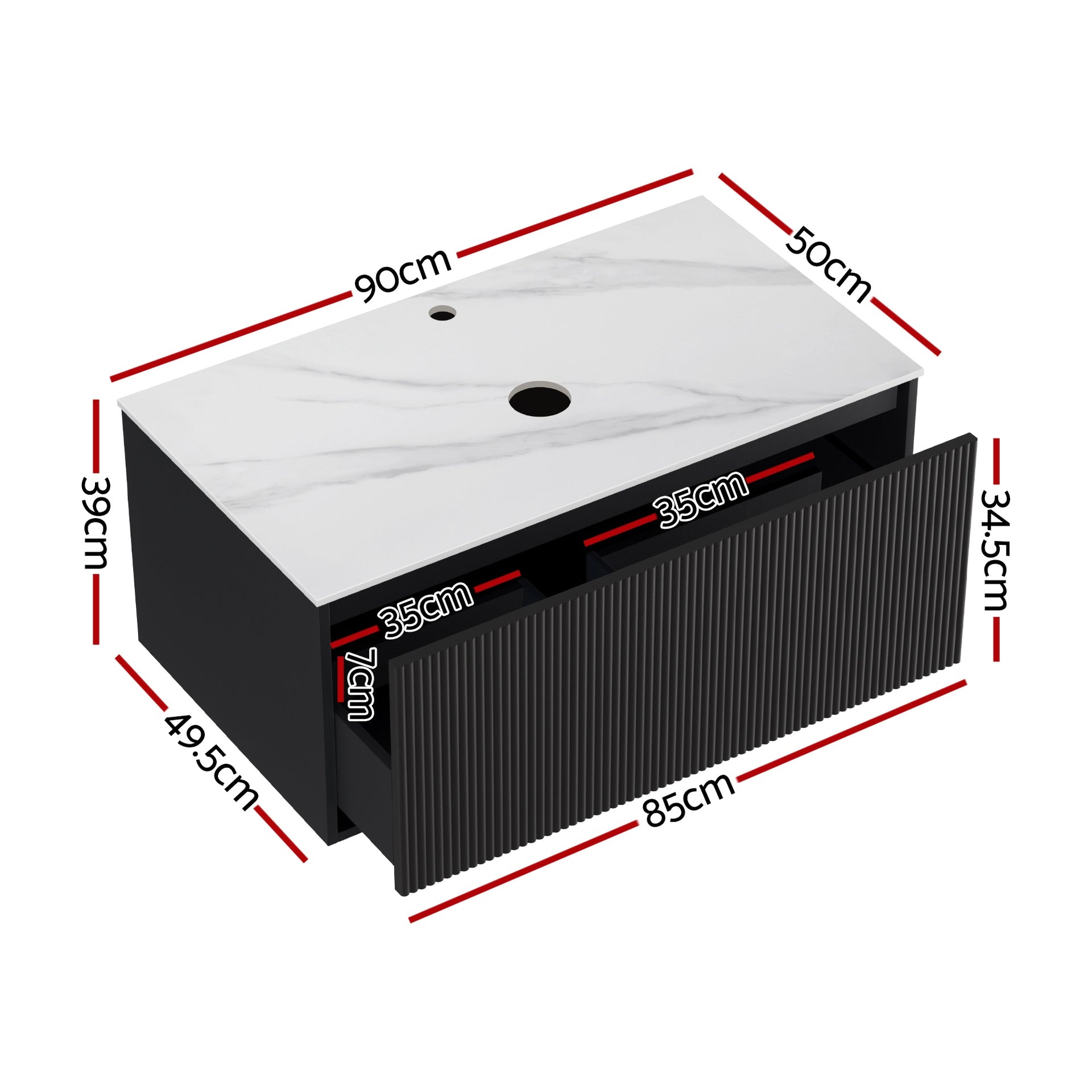 Cefito Vanity Unit 900mm Bathroom Cabinet Storage Wall Hung Grooved Timber Black Awezingly