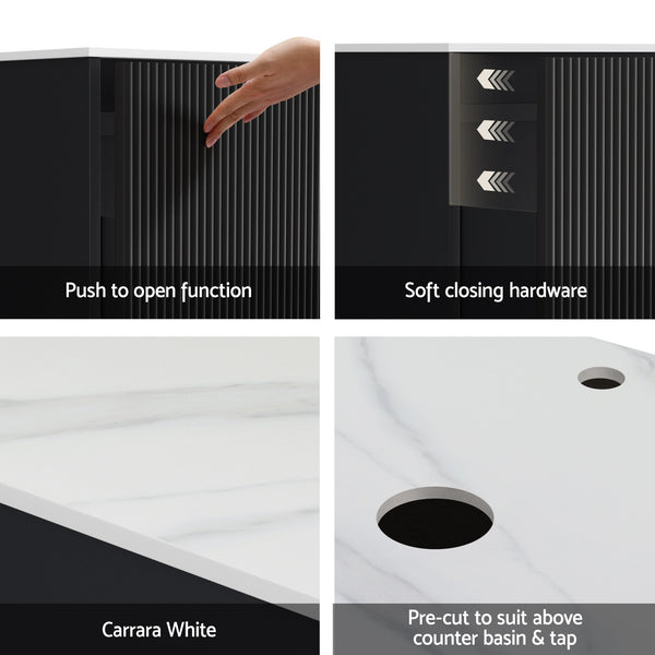 Cefito Vanity Unit 900mm Bathroom Cabinet Storage Wall Hung Grooved Timber Black Awezingly