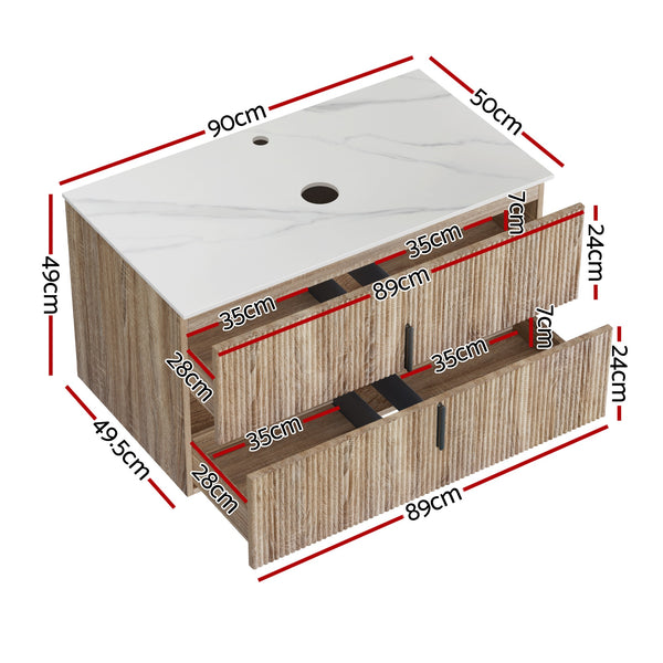 Cefito Vanity Unit 900mm Bathroom Cabinet Storage Wall Hung Timber Front Pine Awezingly