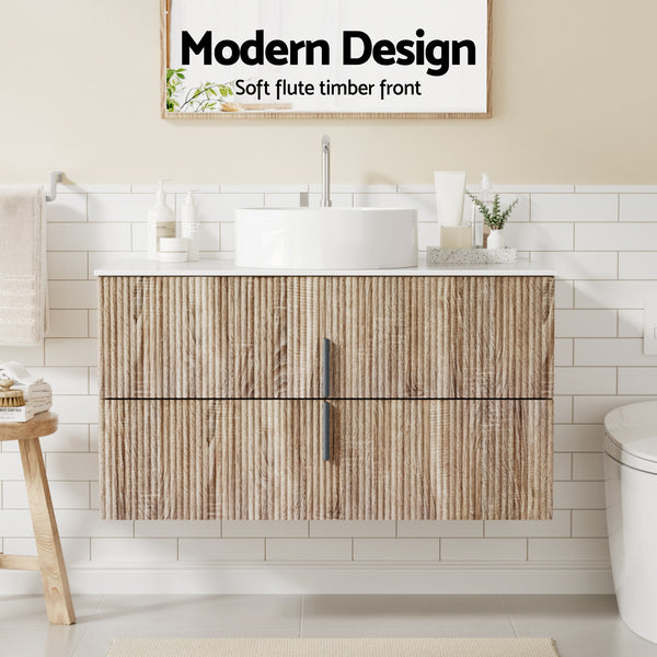Cefito Vanity Unit 900mm Bathroom Cabinet Storage Wall Hung Timber Front Pine Awezingly