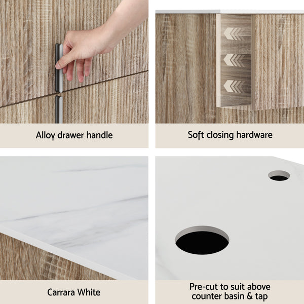 Cefito Vanity Unit 900mm Bathroom Cabinet Storage Wall Hung Timber Front Pine Awezingly