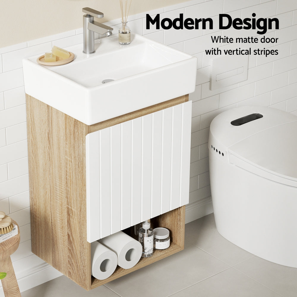 Cefito Vanity Unit 445mm Basin Bathroom Cabinet Storage Wall Hung Sink White Awezingly
