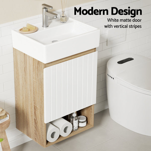 Cefito Vanity Unit 445mm Basin Bathroom Cabinet Storage Wall Hung Sink White Awezingly