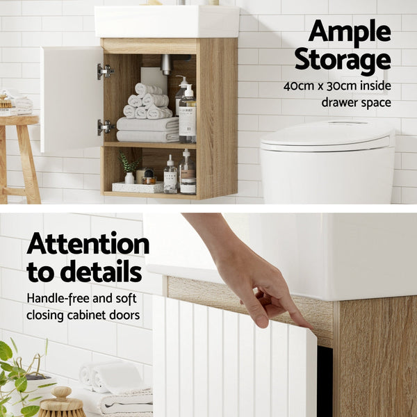 Cefito Vanity Unit 445mm Basin Bathroom Cabinet Storage Wall Hung Sink White Awezingly