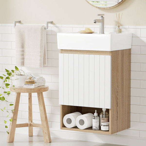 Cefito Vanity Unit 445mm Basin Bathroom Cabinet Storage Wall Hung Sink White Awezingly