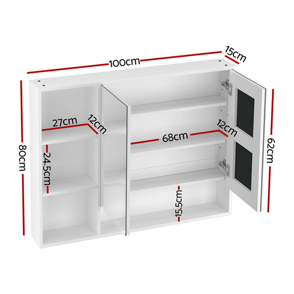 Cefito Bathroom Mirror Cabinet 100CM Vanity Medicine Wall Mounted Storage White Awezingly