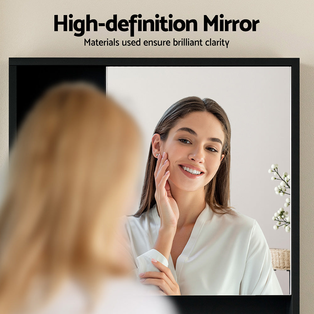 Cefito Bathroom Mirror Cabinet Mirrored Medicine Adjustable Shelf Wall Mounted 560mm Black Awezingly