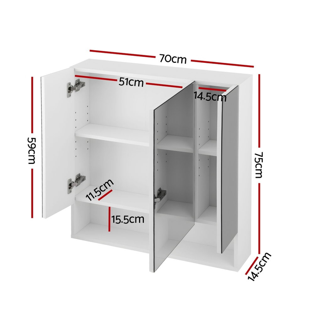 Cefito Bathroom Mirror Cabinet Medicine Adjustable Shelves Wall Hung 700x750mm White Awezingly