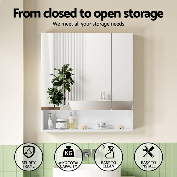 Cefito Bathroom Mirror Cabinet Medicine Adjustable Shelves Wall Hung 700x750mm White Awezingly