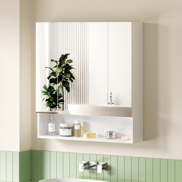 Cefito Bathroom Mirror Cabinet Medicine Adjustable Shelves Wall Hung 700x750mm White Awezingly
