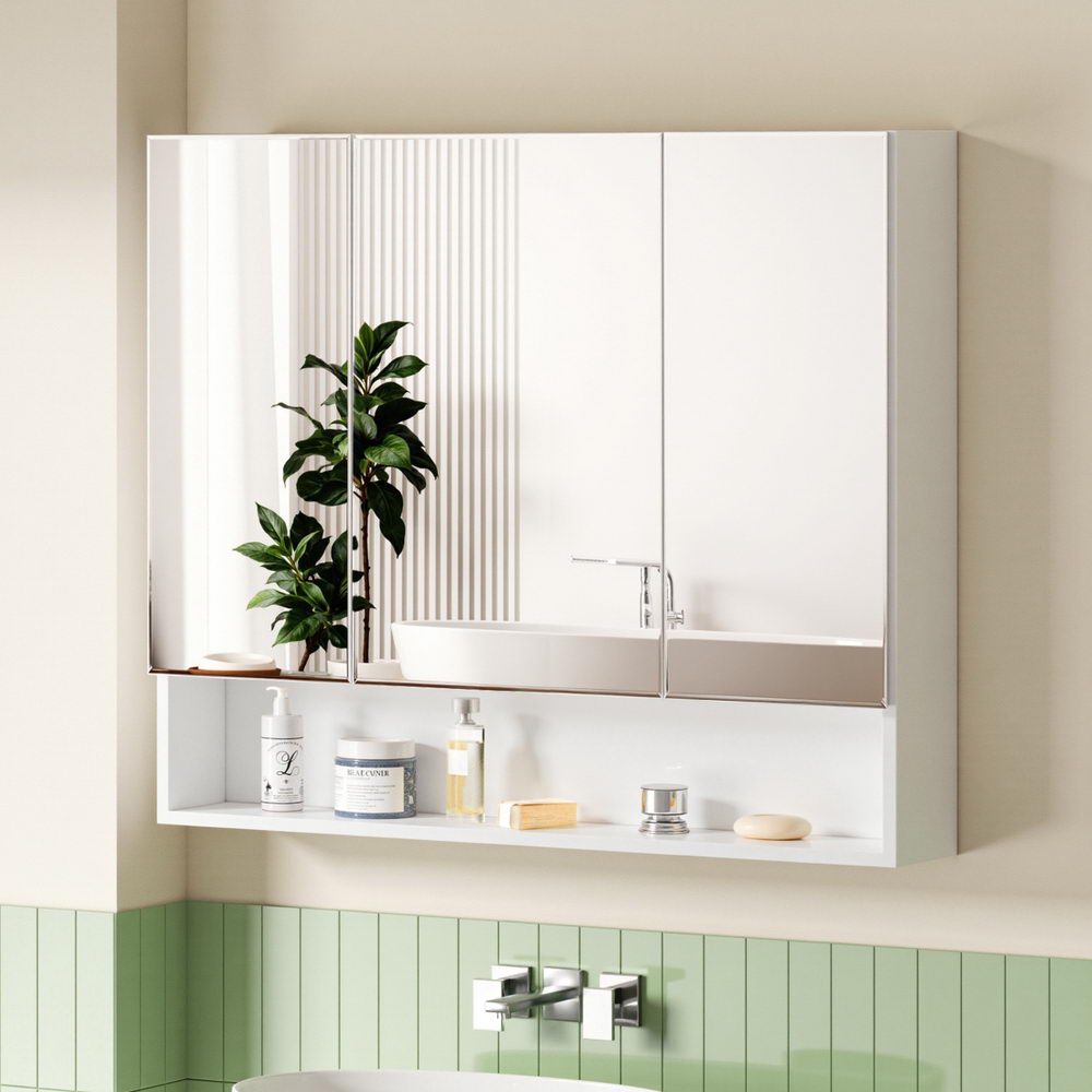 Cefito Bathroom Mirror Cabinet Medicine Adjustable Shelves Wall Hung 900x750mm White Awezingly
