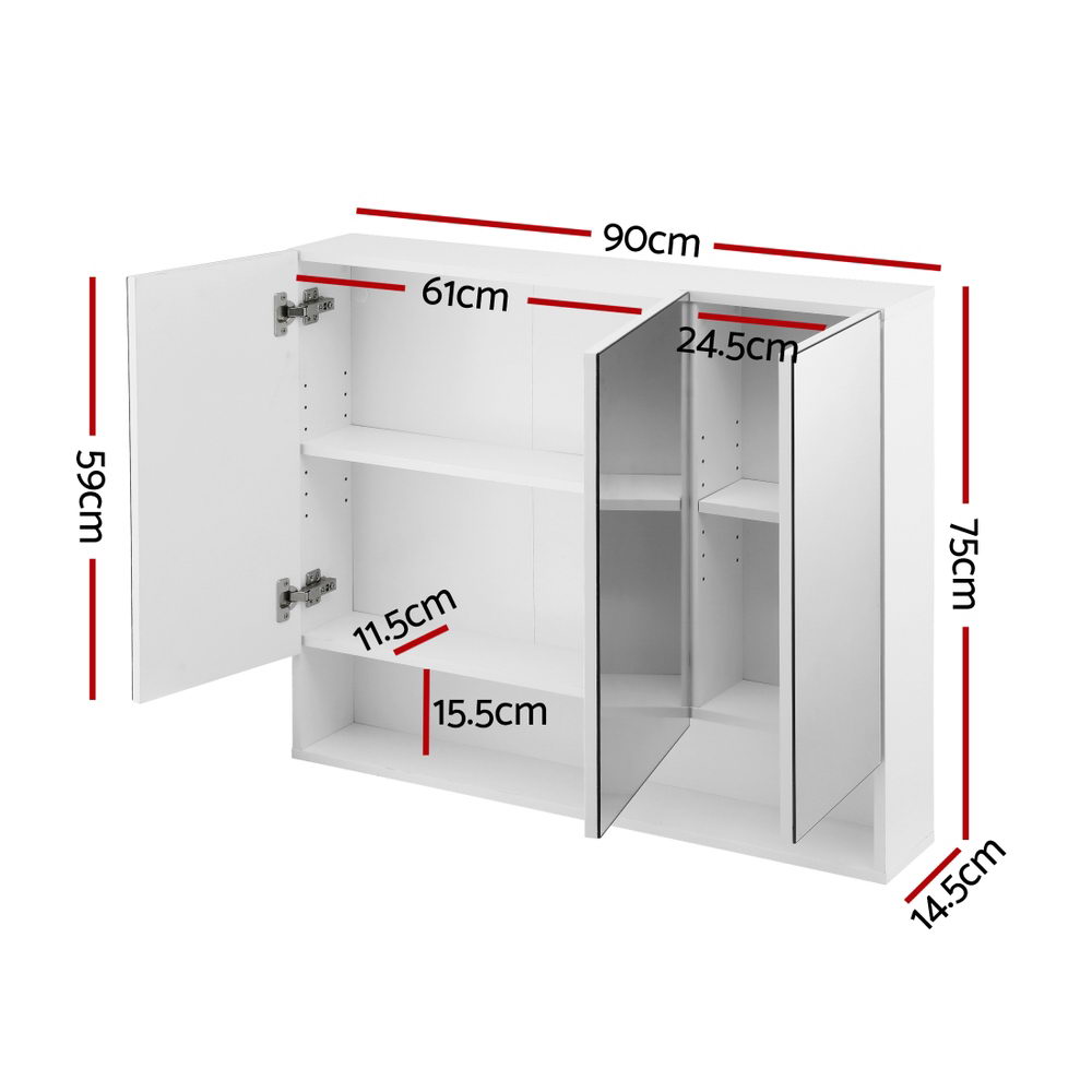 Cefito Bathroom Mirror Cabinet Medicine Adjustable Shelves Wall Hung 900x750mm White Awezingly
