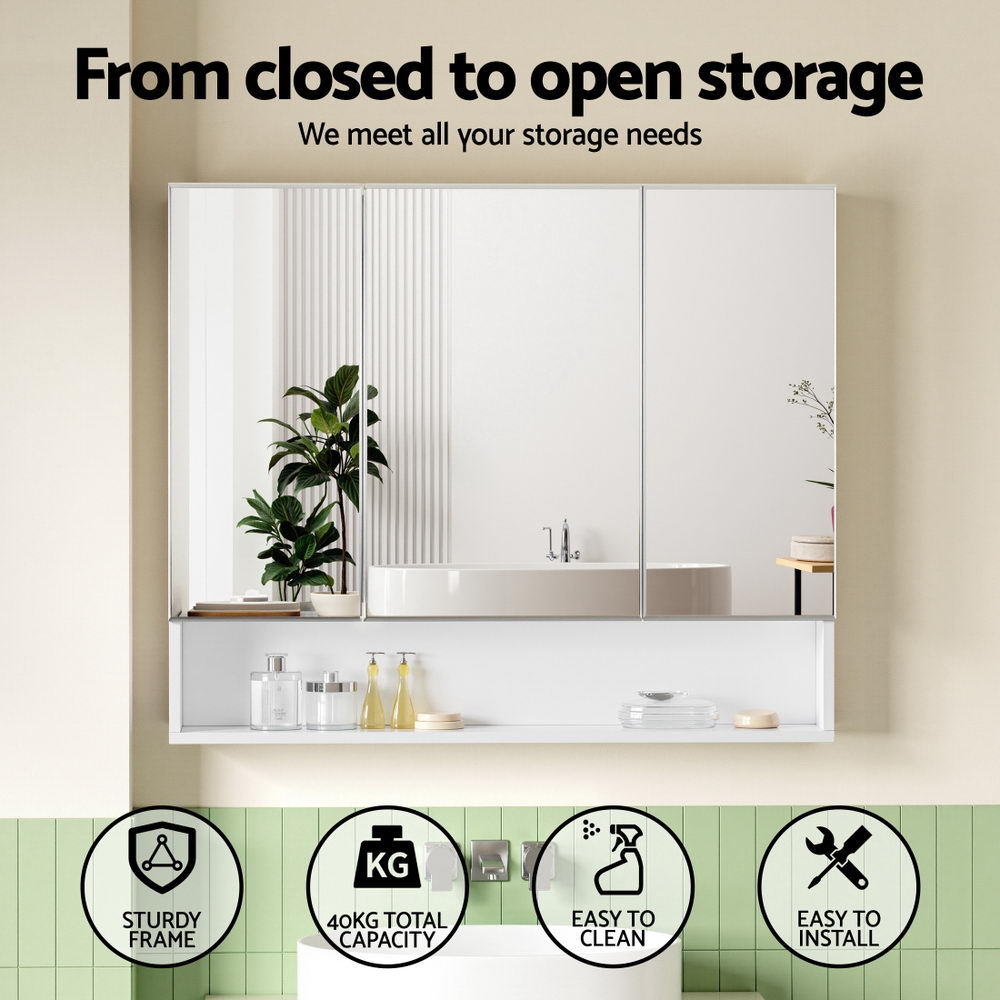 Cefito Bathroom Mirror Cabinet Medicine Adjustable Shelves Wall Hung 900x750mm White Awezingly