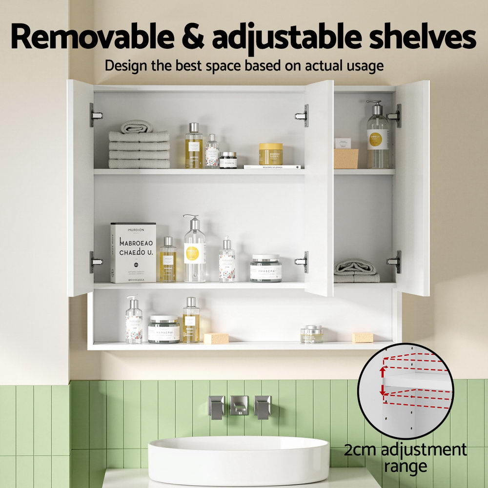 Cefito Bathroom Mirror Cabinet Medicine Adjustable Shelves Wall Hung 900x750mm White Awezingly